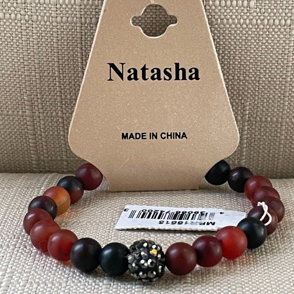 Natasha Bracelet Real Stone Brown Black Stretched Wrist Band Unisex Band - Picture 8 of 11